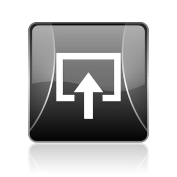 black modern square web glossy icon on white background with reflaction