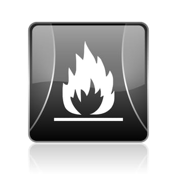black modern square web glossy icon on white background with reflaction