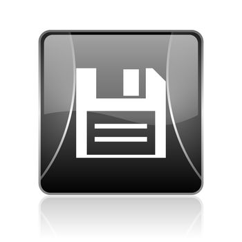 black modern square web glossy icon on white background with reflaction