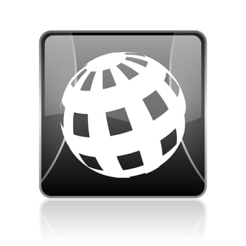 black modern square web glossy icon on white background with reflaction