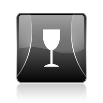 black modern square web glossy icon on white background with reflaction