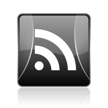 black modern square web glossy icon on white background with reflaction