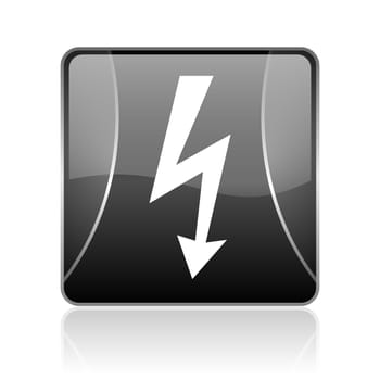 black modern square web glossy icon on white background with reflaction