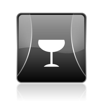 black modern square web glossy icon on white background with reflaction