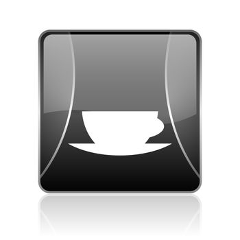 black modern square web glossy icon on white background with reflaction