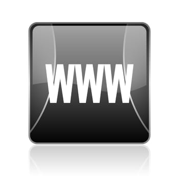 black modern square web glossy icon on white background with reflaction