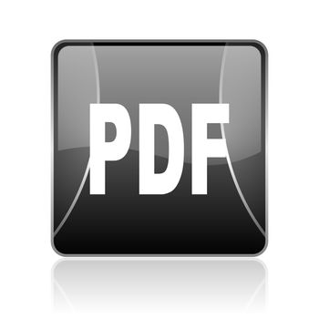 black modern square web glossy icon on white background with reflaction