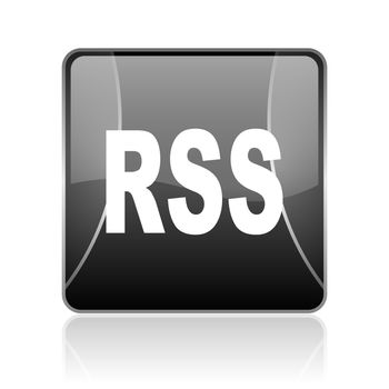 black modern square web glossy icon on white background with reflaction
