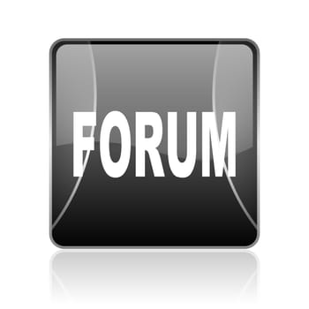 black modern square web glossy icon on white background with reflaction