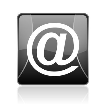 black modern square web glossy icon on white background with reflaction