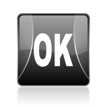 black modern square web glossy icon on white background with reflaction
