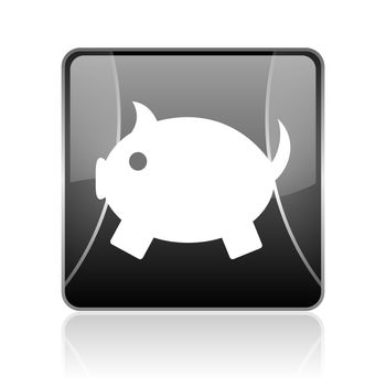 black modern square web glossy icon on white background with reflaction