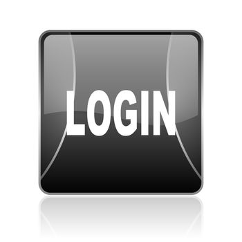 black modern square web glossy icon on white background with reflaction