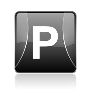 black modern square web glossy icon on white background with reflaction