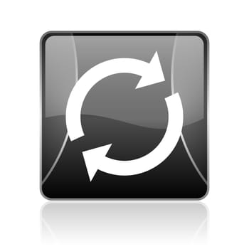 black modern square web glossy icon on white background with reflaction