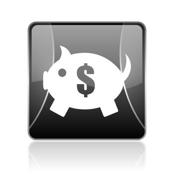 black modern square web glossy icon on white background with reflaction