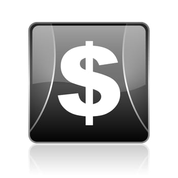 black modern square web glossy icon on white background with reflaction