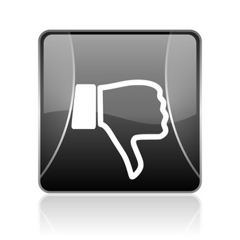 black modern square web glossy icon on white background with reflaction