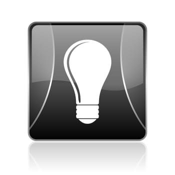 black modern square web glossy icon on white background with reflaction