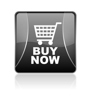 black modern square web glossy icon on white background with reflaction