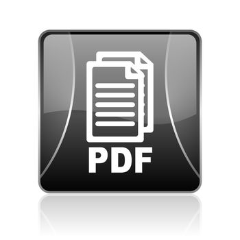 black modern square web glossy icon on white background with reflaction