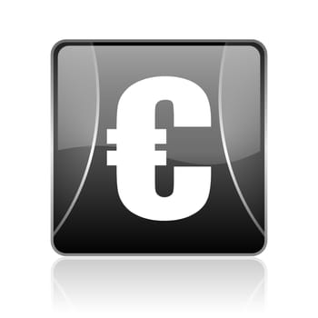 black modern square web glossy icon on white background with reflaction