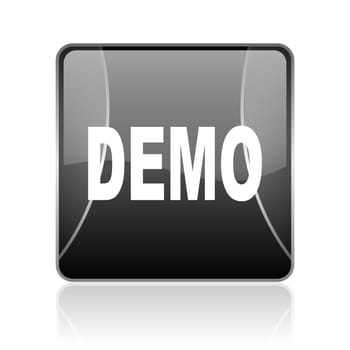 black modern square web glossy icon on white background with reflaction