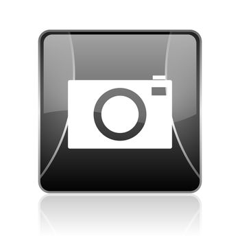 black modern square web glossy icon on white background with reflaction