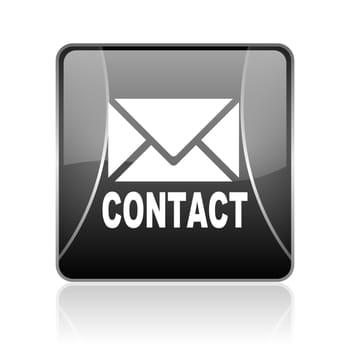 black modern square web glossy icon on white background with reflaction