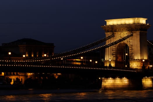 Night image with traffic of the hungarian chain Bridge