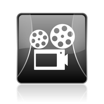 black modern square web glossy icon on white background with reflaction