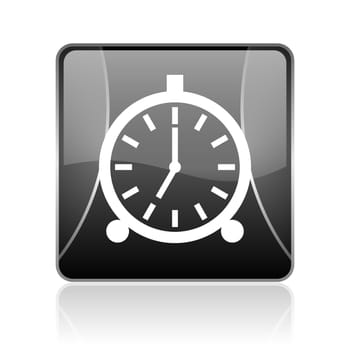 black modern square web glossy icon on white background with reflaction