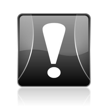 black modern square web glossy icon on white background with reflaction