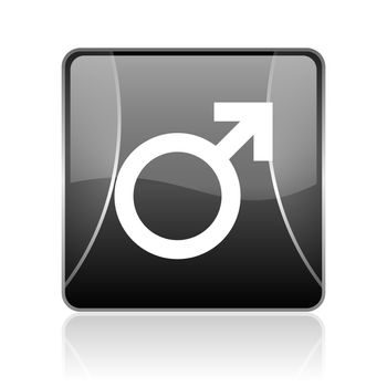 black modern square web glossy icon on white background with reflaction