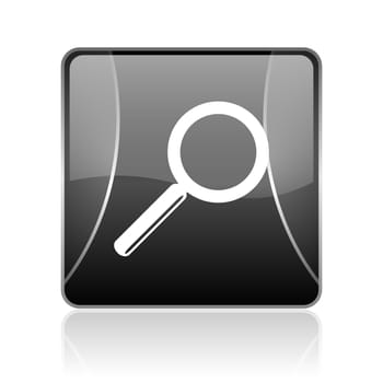 black modern square web glossy icon on white background with reflaction