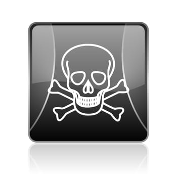 black modern square web glossy icon on white background with reflaction