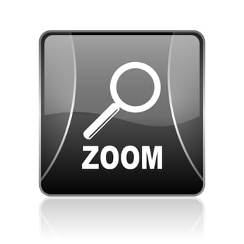 black modern square web glossy icon on white background with reflaction