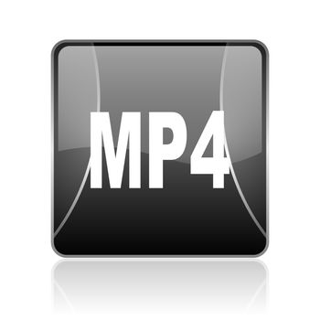 black modern square web glossy icon on white background with reflaction