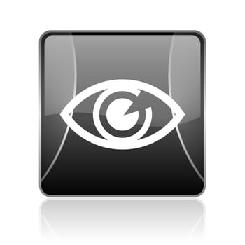 black modern square web glossy icon on white background with reflaction