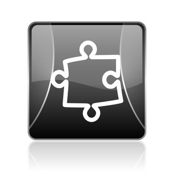 black modern square web glossy icon on white background with reflaction