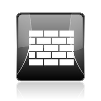 black modern square web glossy icon on white background with reflaction