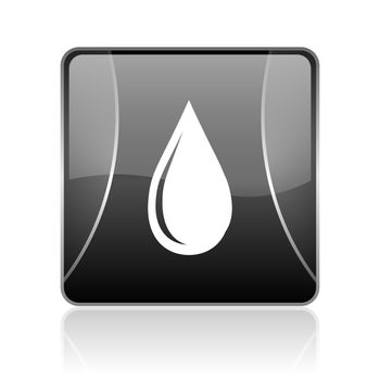 black modern square web glossy icon on white background with reflaction