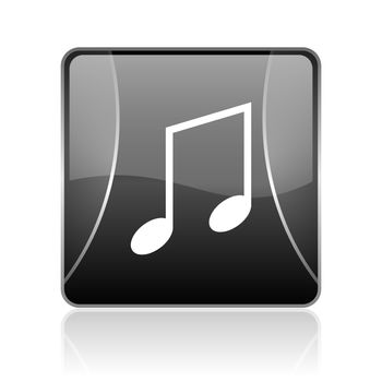 black modern square web glossy icon on white background with reflaction