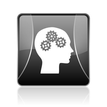 black modern square web glossy icon on white background with reflaction