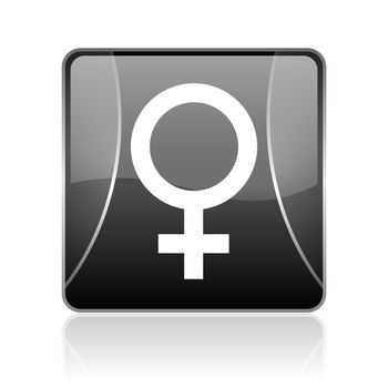 black modern square web glossy icon on white background with reflaction