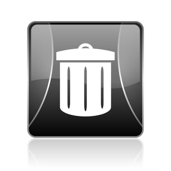 black modern square web glossy icon on white background with reflaction