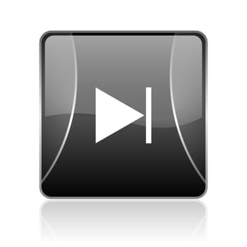 black modern square web glossy icon on white background with reflaction