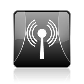 black modern square web glossy icon on white background with reflaction