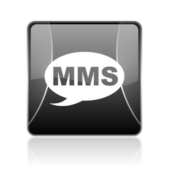 black modern square web glossy icon on white background with reflaction