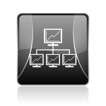 black modern square web glossy icon on white background with reflaction
